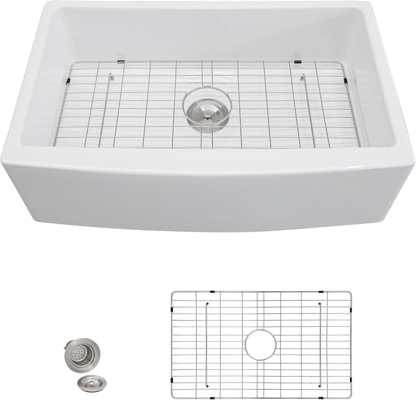 33 White Farm Sink - Fulorni 33"x21" Farmhouse Kitchen Sink Curved Apron Front Ceramic Porcelain Fireclay Single Bowl Farmer Style Basin