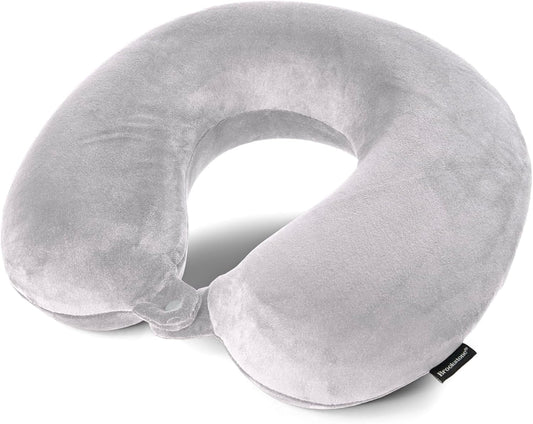 Brookstone Travel Neck Pillow - Lightweight Fleece Casing U-Shaped Stuffable Memory Foam Travel Pillow for Sleeping and Neck Support, Size One Size, Grey