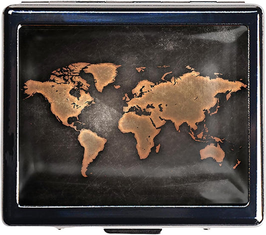 Silver Vintage Pill Box 7 Day Metal Pill Box with Mirror and 8 Compartments Cute Travel Pill Organizer for Purse (Vintage World Map)