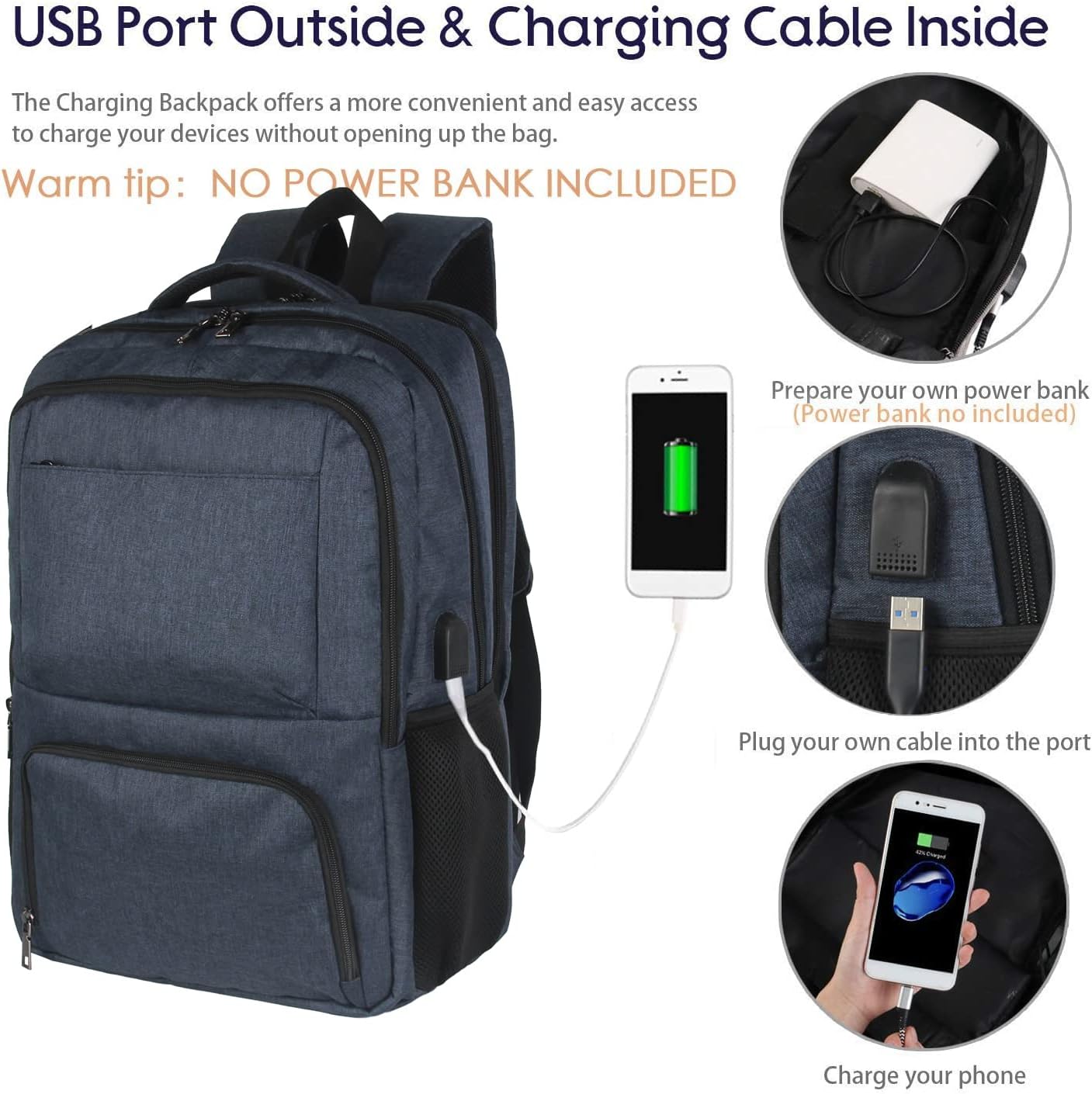 Laptop Backpack Fits 17 Inch Computer, Bussiness Travel Backpack with USB Charging Port and Anti Theft Pocket, Navy