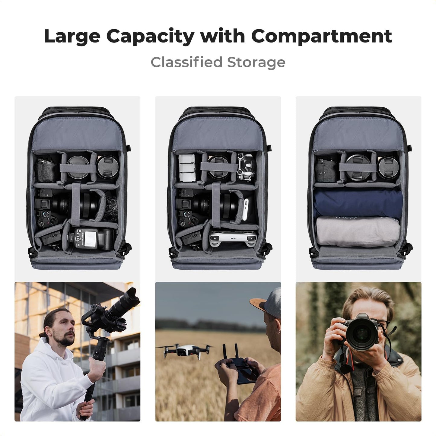 K&F Concept Camera Backpack Shoulder Bag for Photographers, Hardshell Case Camera Bag, Multifunction Photography Backpack with 15.6" Laptop Compartment