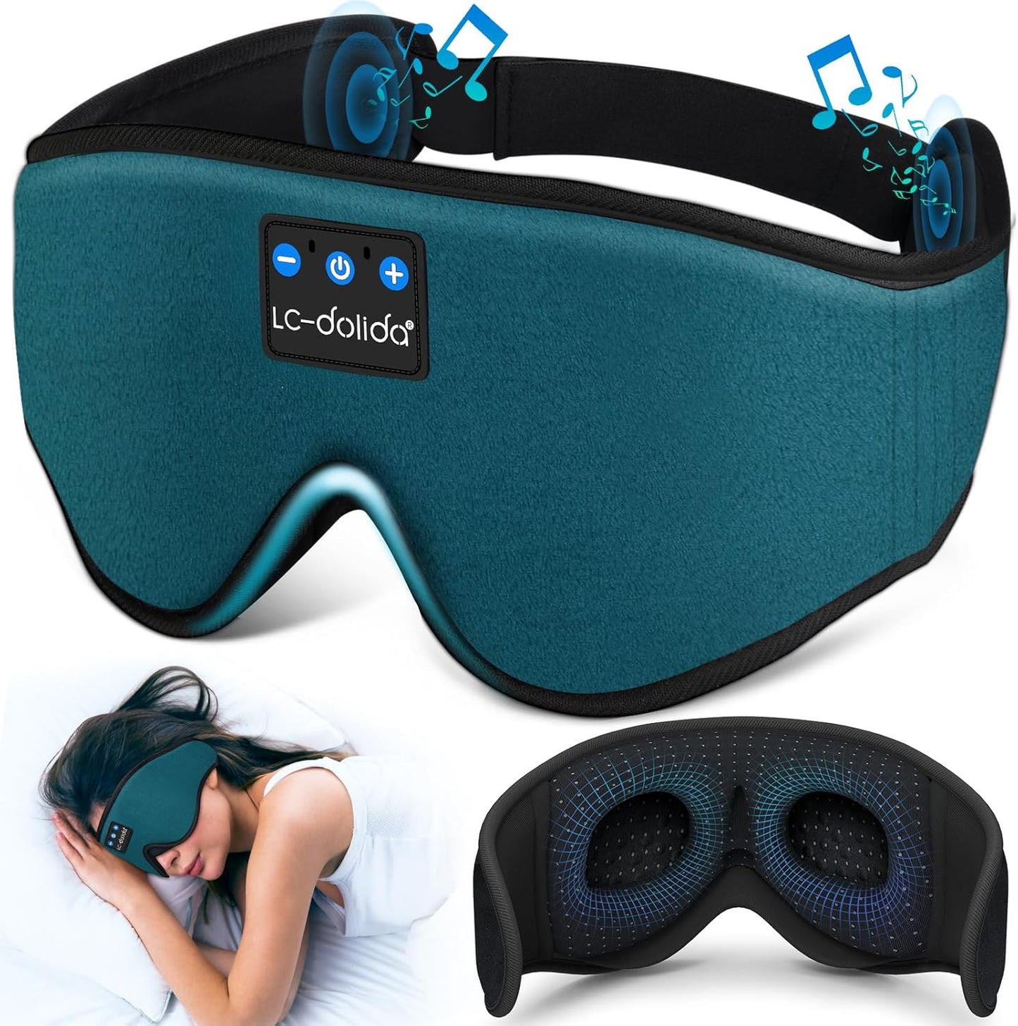 Sleep Mask with Bluetooth Headphones,LC-dolida Sleep Headphones Bluetooth Sleep Mask 3D Sleeping Headphones for Side Sleepers Best Gift and Travel Essential (Blue)