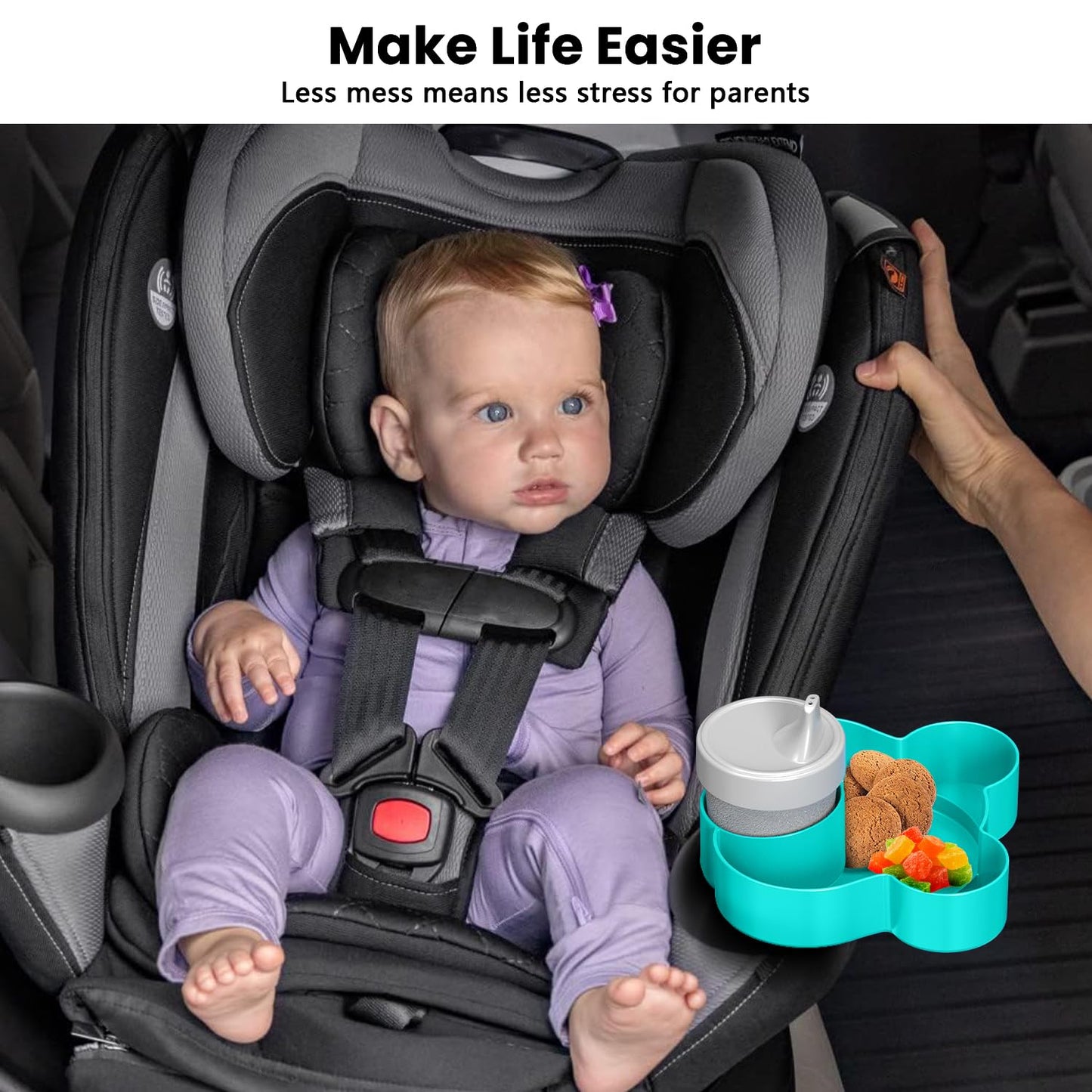 BlueOrigin Car Seat Snack Tray - Travel Tray for Kids Car Seat, Stroller, Booster and Anywhere with a Cup Holder, Toddler Road Trip Essentials Food Plate for Snacks, Toys, Entertainment (Teal)