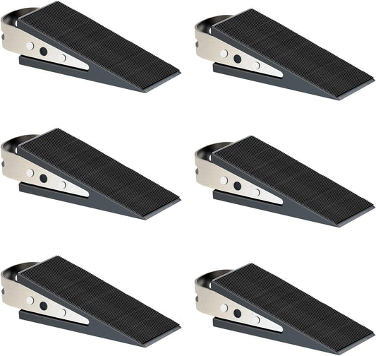 Shackcom Rubber Door Stopper Wedge, 6 Pack Black Heavy Duty Door Stop Suitable for All Floor Types, with Stainless Steel Hangers for Easy Storage, Prevents Unwanted Slams and Bumps