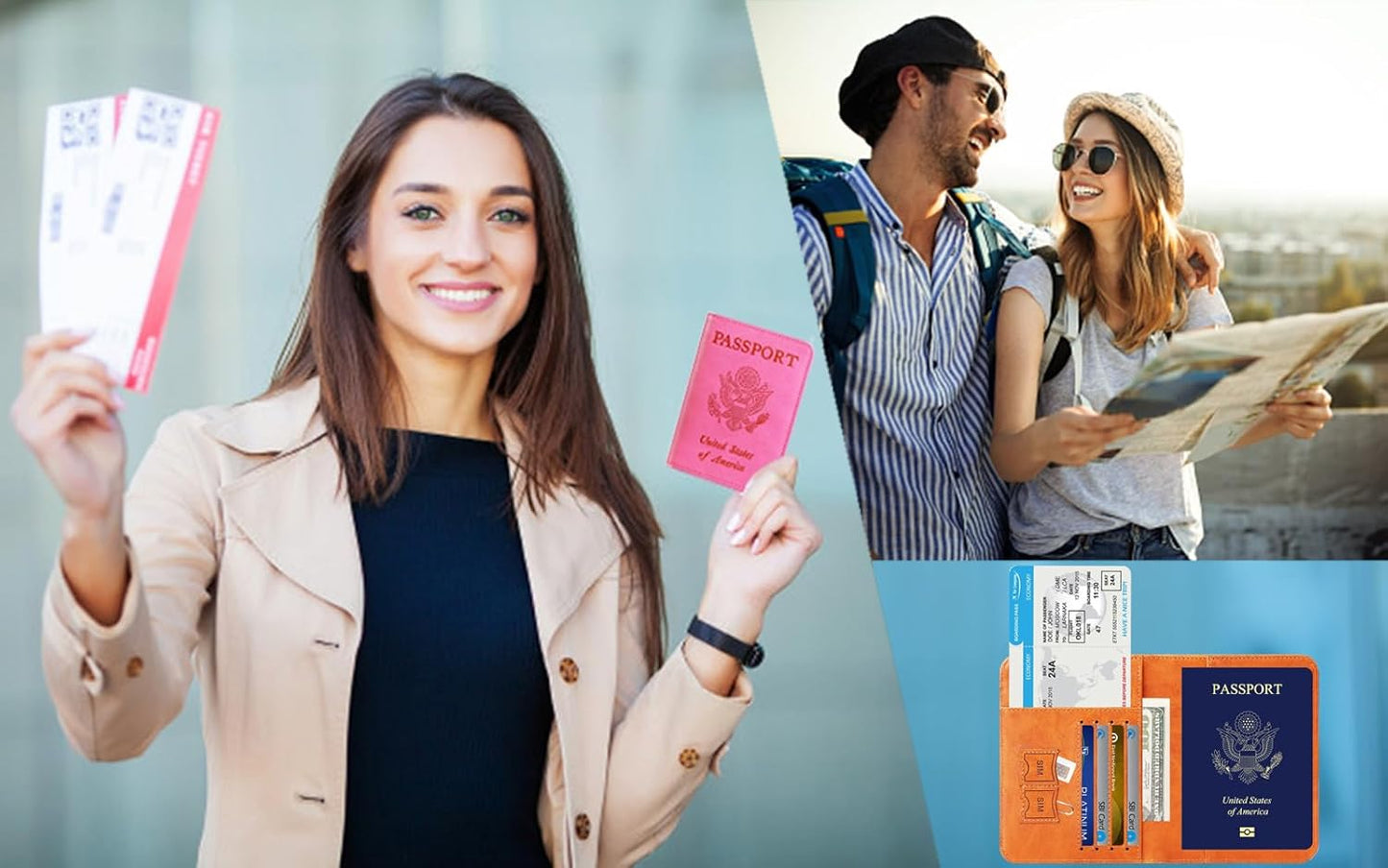 Passport Holder Cover Wallet Travel Essentials RFID Blocking Leather Card Case International Must Haves Travel Accessories for Women Men(101#Coffee Grey)