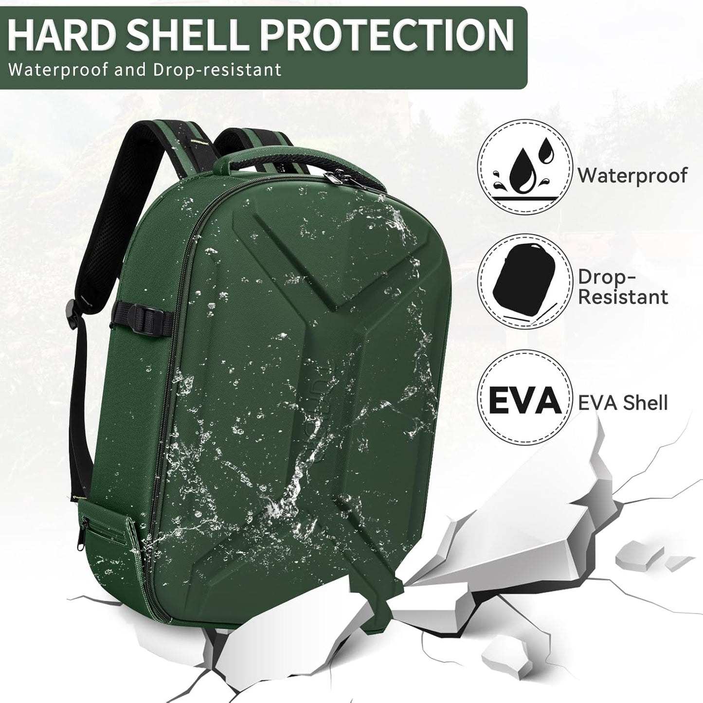 TORIBIO Camera Backpack, Hardshell DSLR Photography Camera Bag, Waterproof Hard Shell Camera Case with Tripod Holder & 15.6" Laptop Compartment Compatible with Canon/Nikon/Sony/DJI Mavic Drone