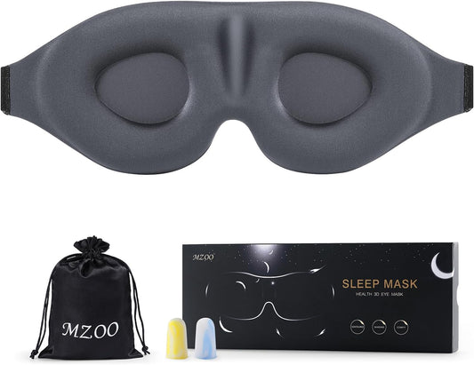 MZOO Sleep Eye Mask for Side Sleeper Men Women, Zero Eye Pressure 3D Sleeping Mask, Light Blocking Patented Design Night Blindfold, Soft Eye Shade Cover for Travel, Grey