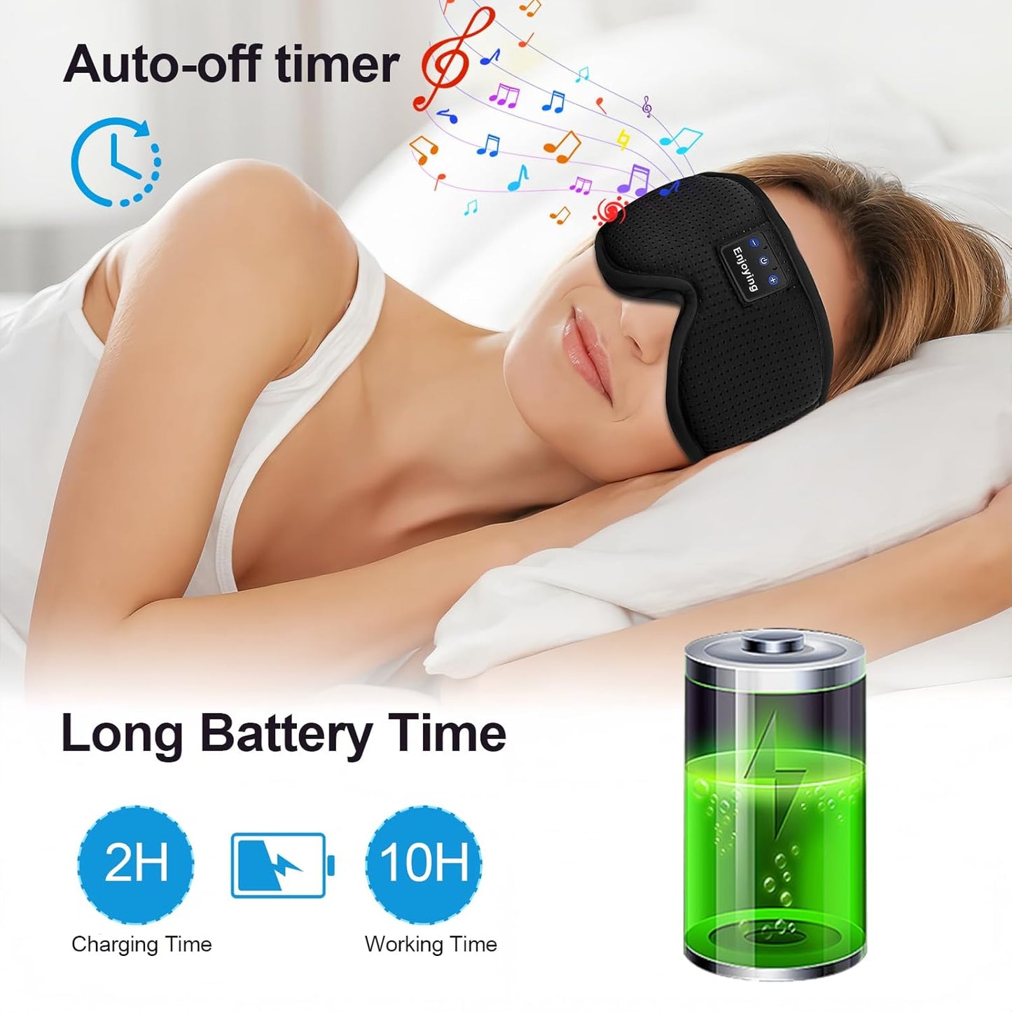 Sleep Headphones, Sleep Mask Bluetooth Wireless Music Eye Mask, Sleeping Mask for Side Sleepers Sleep Mask with 3D Bluetooth Headphones Ultra-Thin Stereo Speakers Perfect for Sleeping (Black)