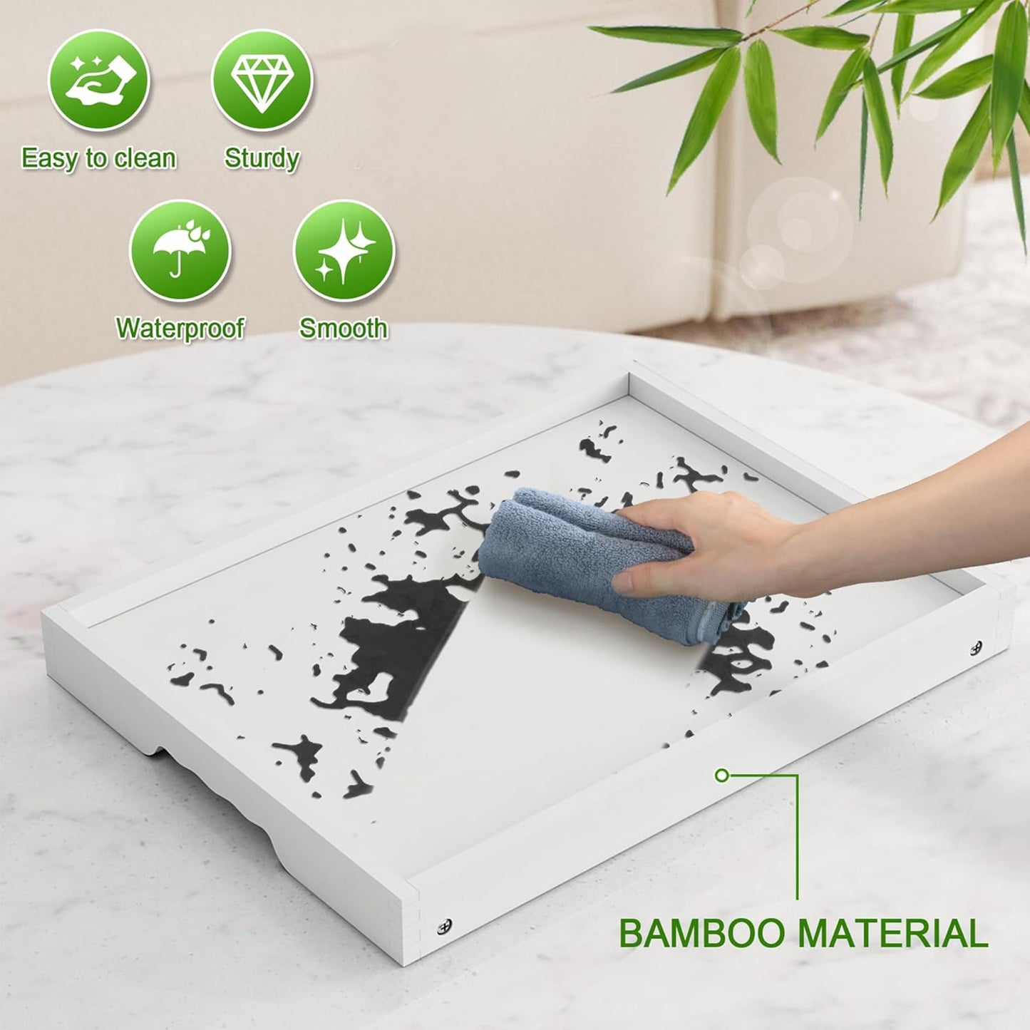 Bed Tray Table with Folding Legs,Bamboo Breakfast in Bed for TV Table,Tray,Eating,Snack Tray,Laptop Computer (White, Medium)