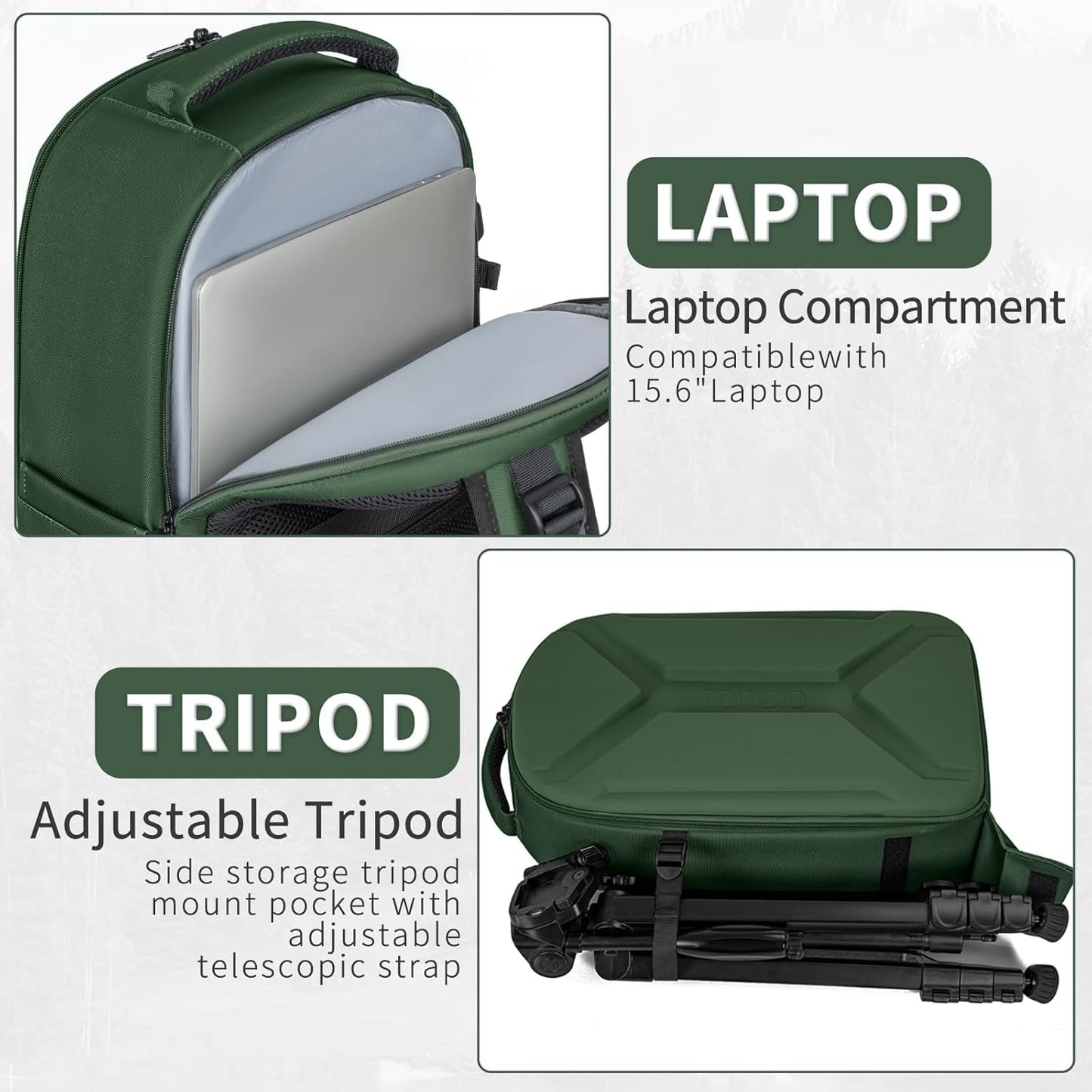 TORIBIO Camera Backpack, Hardshell DSLR Photography Camera Bag, Waterproof Hard Shell Camera Case with Tripod Holder & 15.6" Laptop Compartment Compatible with Canon/Nikon/Sony/DJI Mavic Drone