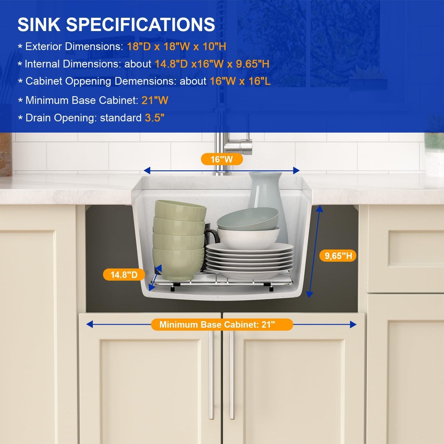 Dcolora 18 Inch Wet Bar Sink Granite Composite White Undermount Small Kitchen Sink Single Bowl With Workstation #DC-GU0001WS