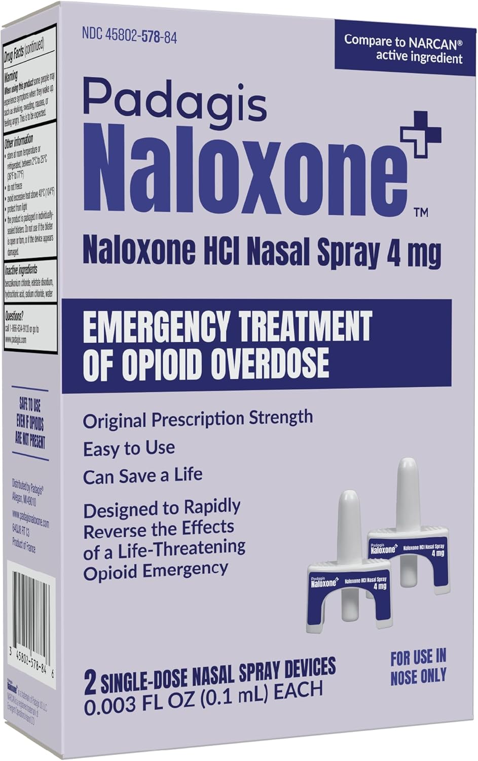 Naloxone HCI Nasal Spray, 4 mg – Emergency Treatment for Opioid Overdose - Rapid-Response Opioid Overdose Reversal, 2 Dose Single Use Nasal Spray