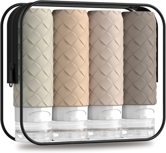 Travel Bottles for Toiletries, TSA Approved Silicone Travel Size Containers for Toiletries, BPA Free Leak Proof Refillable Essentials Accessories, Shampoo and Conditioner Bottles (Cream)
