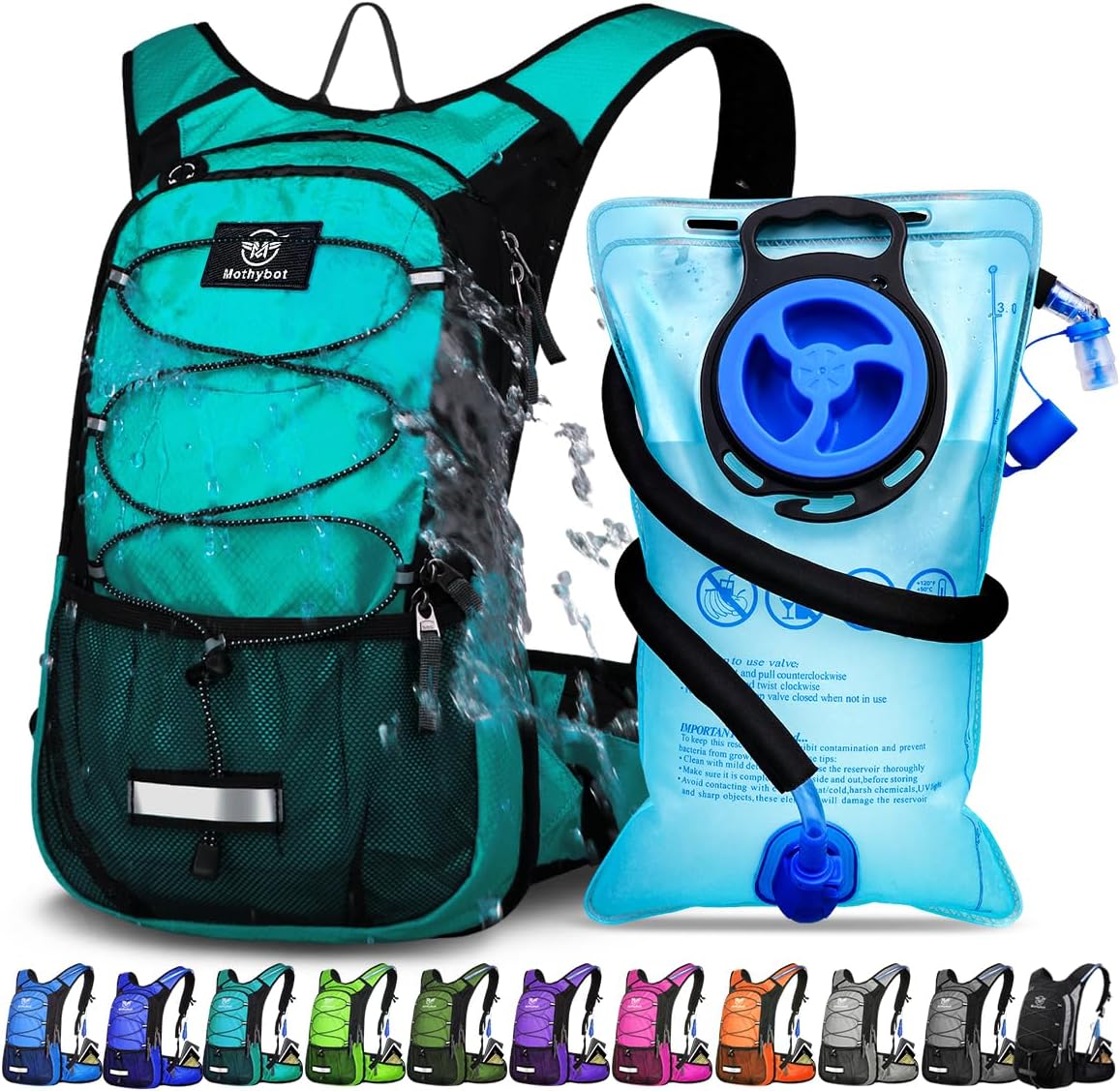 Insulated Hydration Backpack Pack with 3L BPA Free Leak Proof Water Bladder, Large Storage Lightweight Hiking Daypack with Waist Pouches & Cooler Layer, for Running, Biking, Camping, Festival