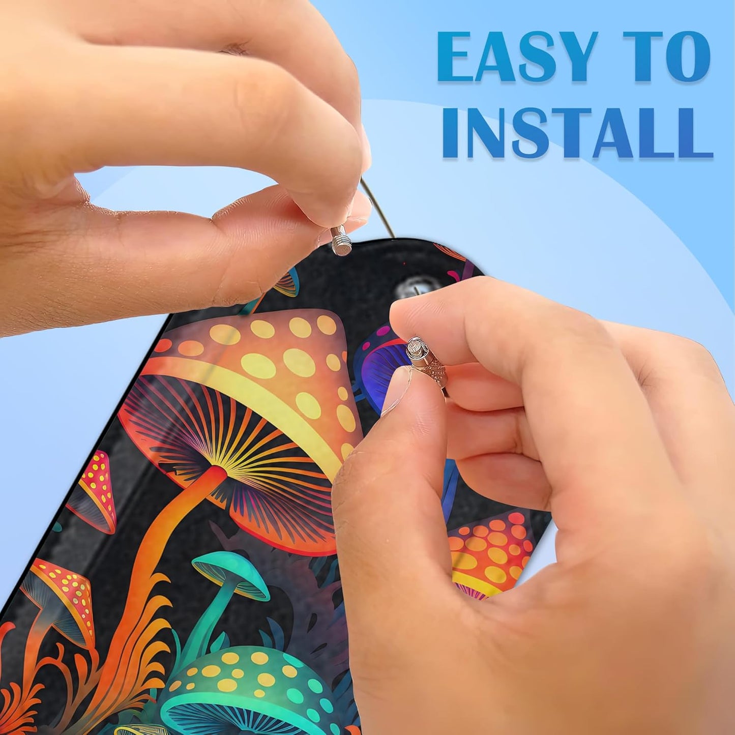 Set of 2 Colorful Mushrooms at Night Luggage Tags for Suitcases, Colorful Mushrooms Leather Suitcase Tag Name Identifiers Labels for Travel Bag Baggage Backpack