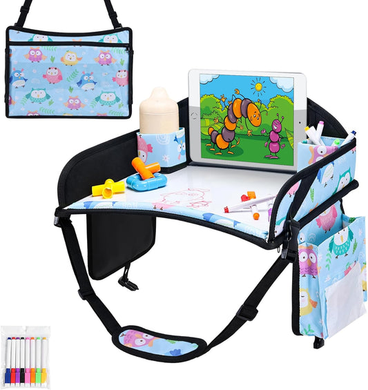Kids Travel Tray, Travel Tray for Kids Car Seat, Toddler Car Seat Lap Tray, Carseat Tray for Kids Travel, Carseat Table Tray for Kids Travel Activities (Blue)