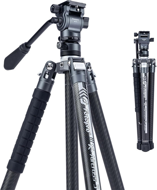 Fotopro Carbon Fiber Tripod 2.3lbs Ultralight 62 Inch Portable Travel Video Tripod for Camera DSLR Load up to 22lbs X-Aircross 3 Video Grey