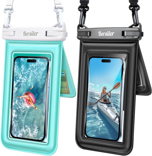 [Floatable 2 Pack Floating Waterproof Phone Pouch Case Up to 8.5", IPX8 Waterproof Phone Double Bag, Dry Bag for iPhone 16 15 14 13 Pro Max Galaxy S24+ S23, Beach Cruise Ship Essentials