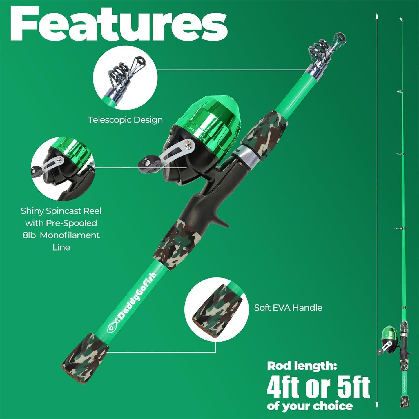 DaddyGoFish Kids Fishing Pole - Rod Reel Combo Tackle Box Starter Set - First Year Small Gear Kit for Boys Girls Toddler Youth Age Beginner Little Children