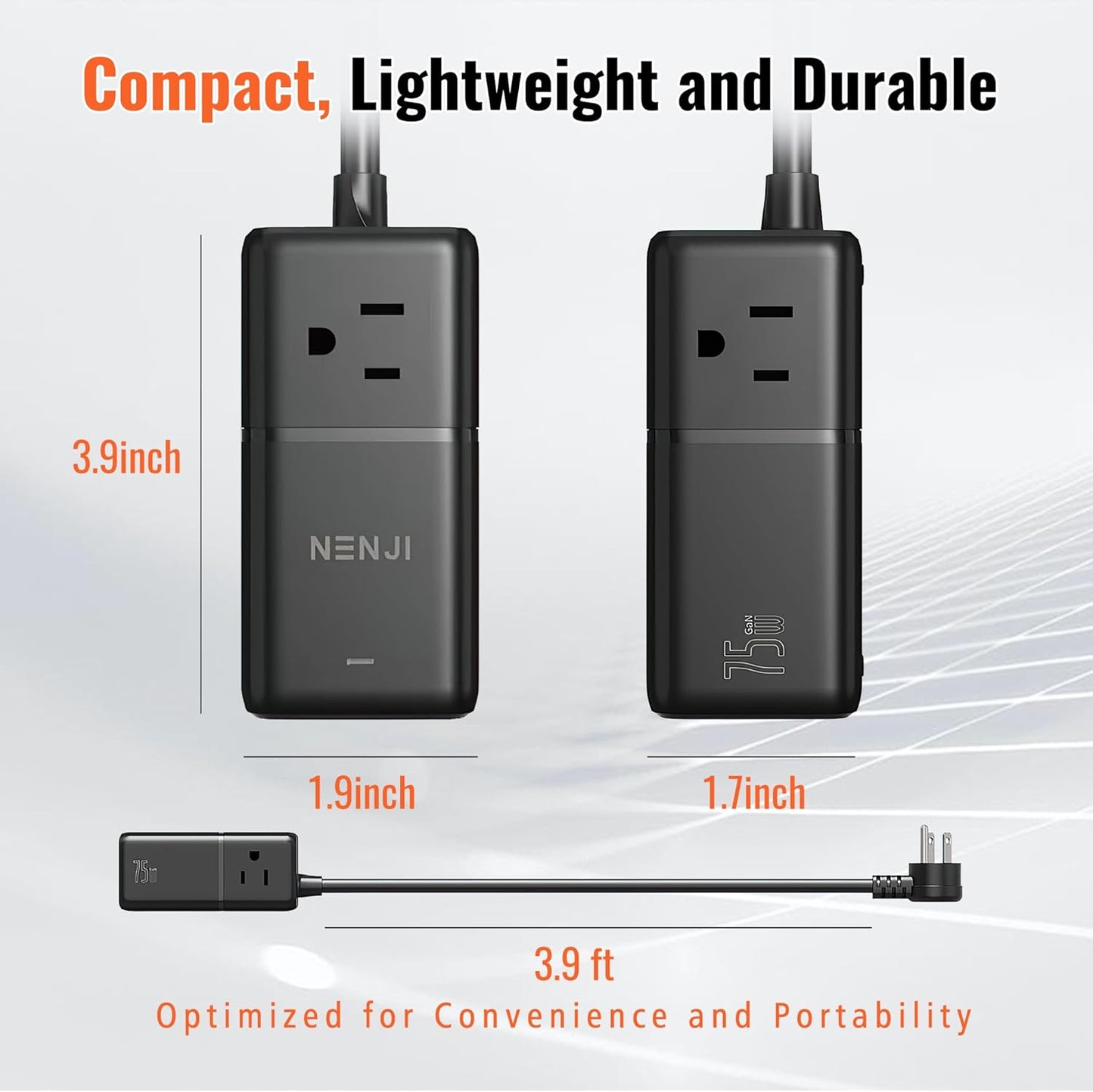 NENJI 75W GaN USB-C Super Fast Charging Station, 8-in-1 Power Strip with 5 USB & 3 AC Ports, Smart Charging, Fast PD Charger for iPhone, Samsung, iPad, MacBook – Desktop & Travel-Friendly – Black