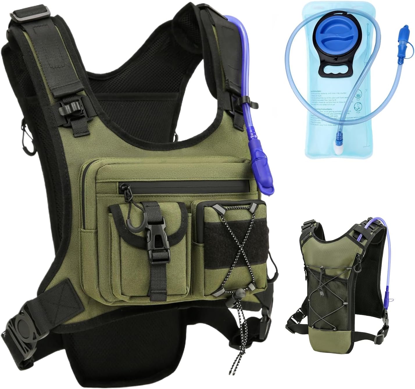 USA Original Patent Running Hydration Vest Backpack, Lightweight Chest Pack with 2.0L Water Bladder Bag Daypack for Hiking Running Cycling Race Marathon for Women Men