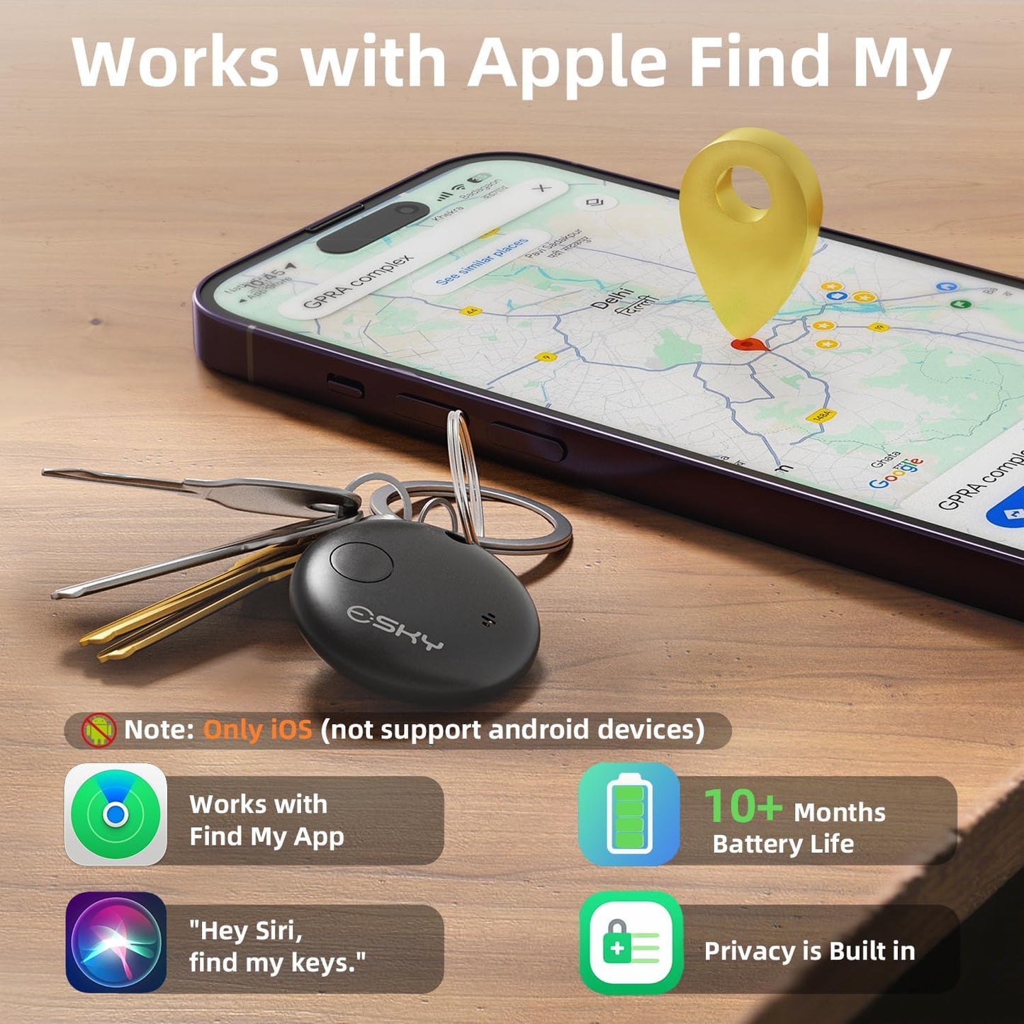 Esky Bluetooth Tracker Tag-4 Pack, Smart Luggage Tracker Compatible with Apple Find My APP (Only for iOS, Not for Android), Key Finder and Item Locator for Luggage, Backpack, Suitcases, Pets, Wallet