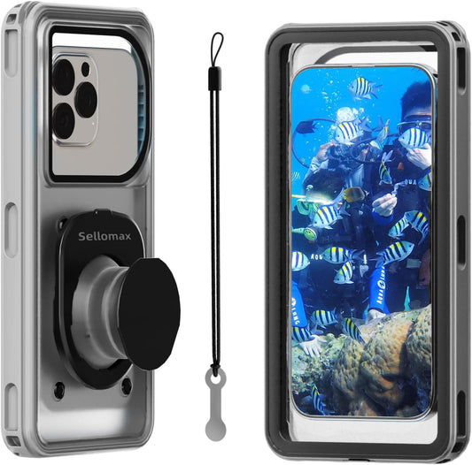 Waterproof Phone Pouch Underwater Protect Bag Wet Touch/Floating Snorkeling/Heavy Duty Hard Phone Case with Lanyard Compatible with iPhone 16 Pro Max/15/14/13 Samsung Galaxy S25-Black