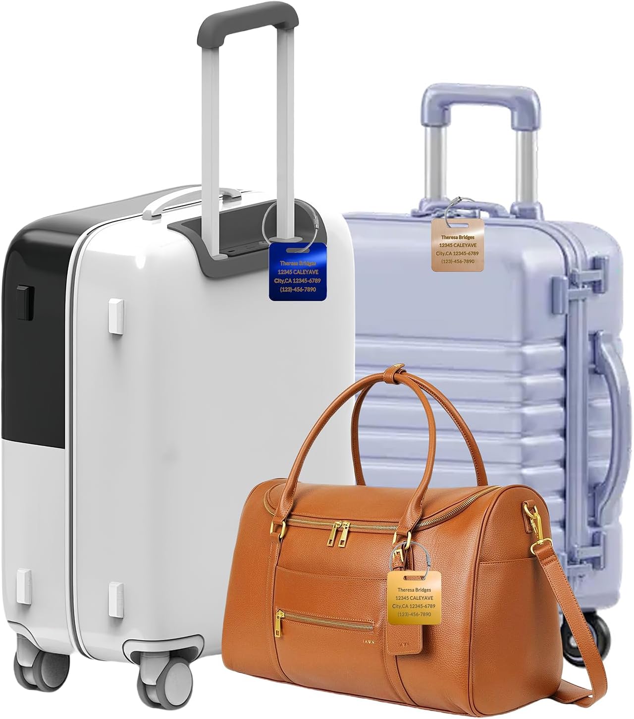 (5Pack Made in USA) Custom Personalized Luggage Tags-Customized Unique tag for Suitcase Backpack Travel,Bags (Purple (3.8×2))