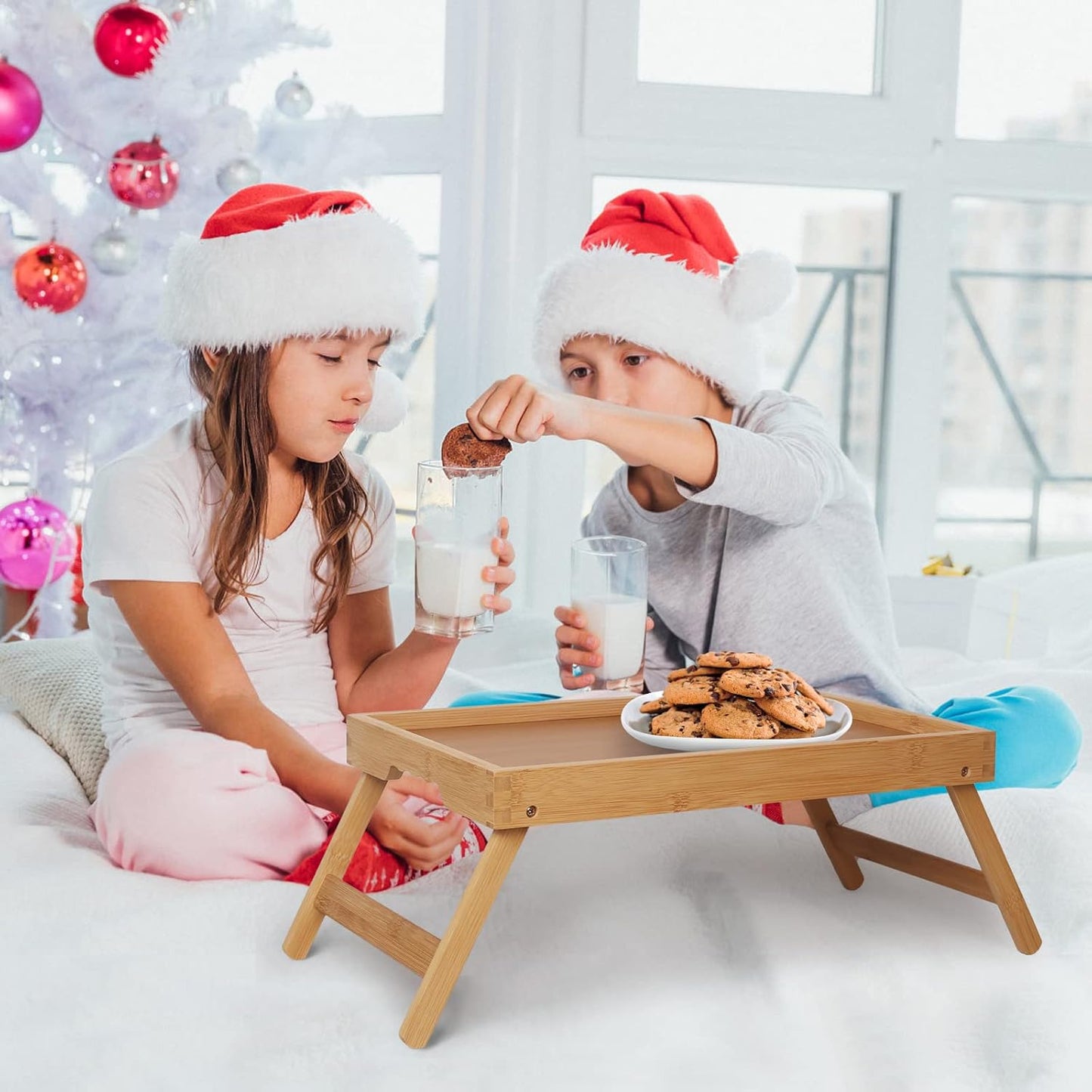 Artmeer Bed Tray Table with Folding Legs,Bamboo Breakfast in Bed for TV Table, Laptop Computer Tray,Eating,Snack Tray(Bamboo) Extra-Large Size