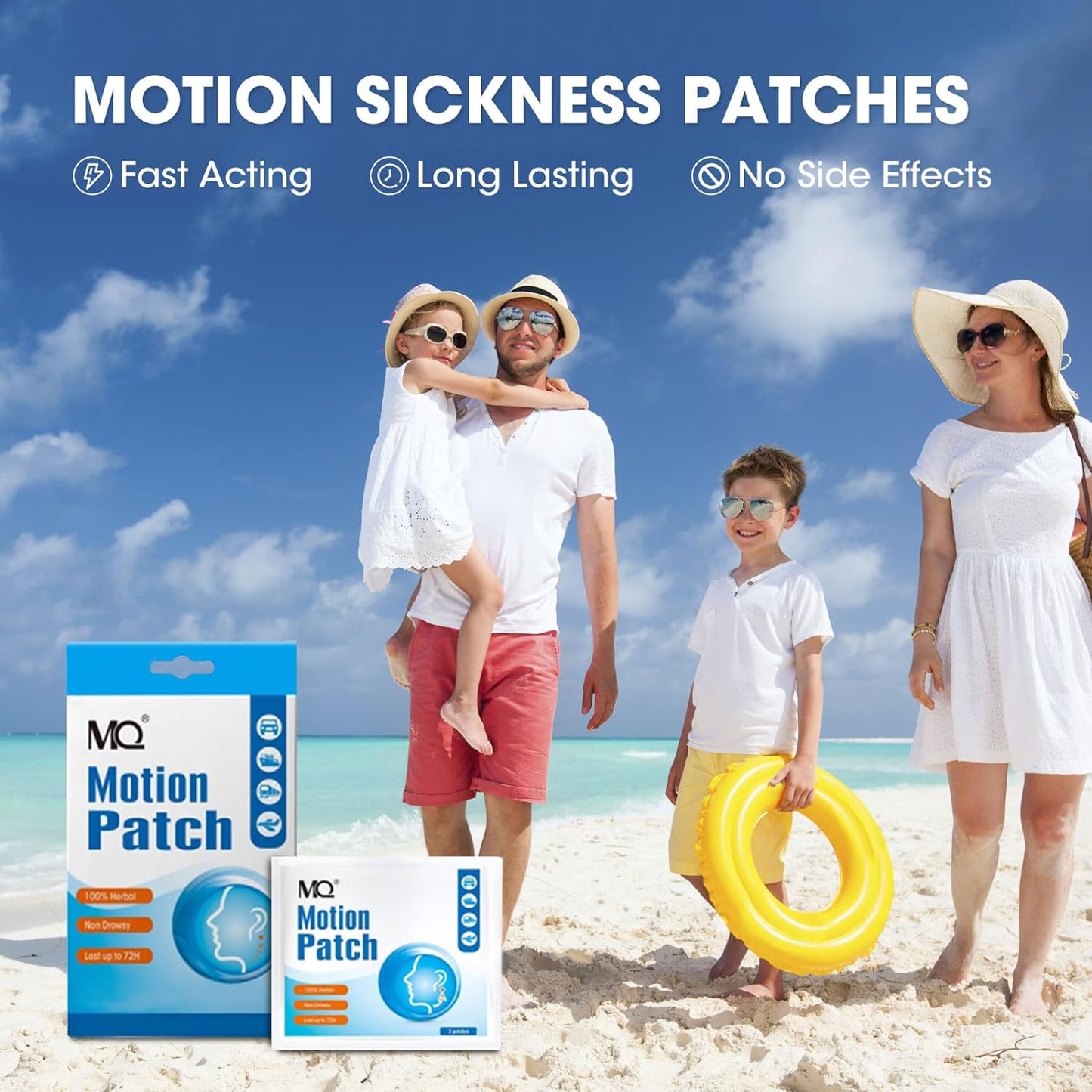 MQ Motion Sickness Patch,10 Count,Non Drowsy Sea Sickness Patches Behind Ear for Cruise Ship Travel, Waterproof Car Sick Patches Fast Acting & Long Last 72H