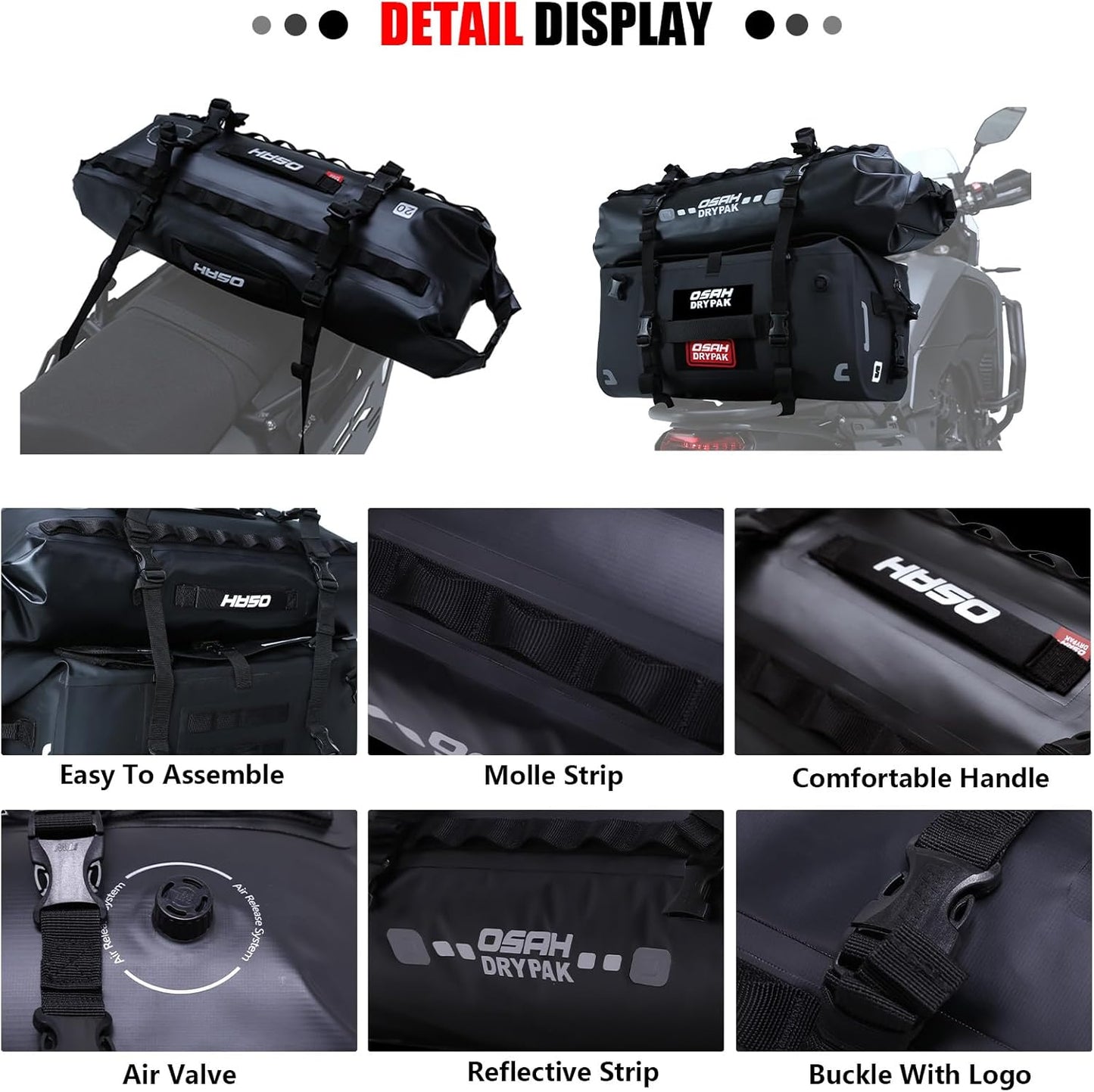 Waterproof Duffel& Luggage Bag - Motorcycle Dry Bag Tail Saddle Bags with Roll Top Closure,Large Storage Space,for Camping, Kayaking, Fishing & Traveling(Green, 20L)