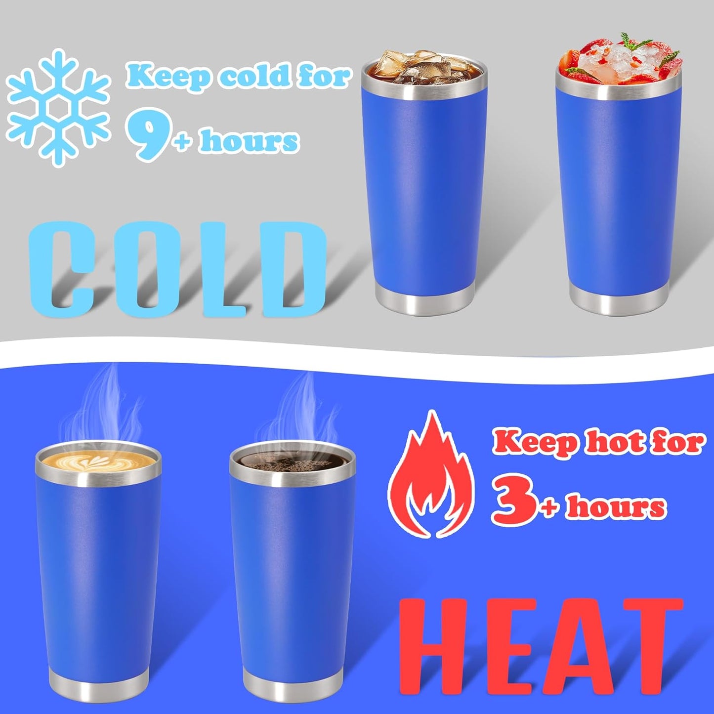 20 oz Tumbler with lid Double Wall Vacuum Insulated Tumblers Stainless Steel Coffee Mug Travel Coffee Tumbler Powder Coated Tumbler Cup Keep Hot&Cold - (Dark Blue 12 Pack)