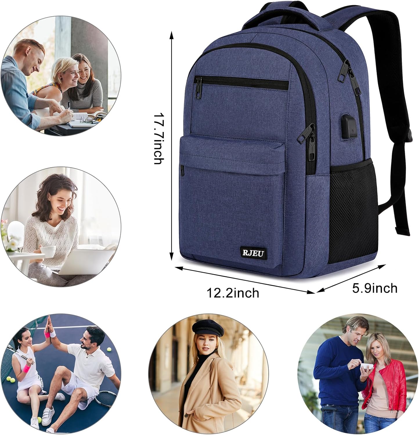 Laptop Backpack for Men Teens Boys, Water-Resistant 15.6 Inch College Bookbag with USB Charging Port, School Backpack for Students, Blue