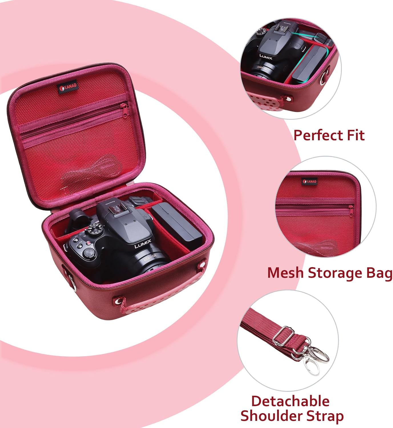 Hard Camera Case Bag Compatible with Canon EOS Rebel T7/T100/T6/R50/R6 or Kodak Pixpro AZ405/AZ425/AZ255/AZ401/AZ252/AZ528 DSLR Camera,for Canon Sony Kodak Panasonic Nikon Mirrorless Camera,Red