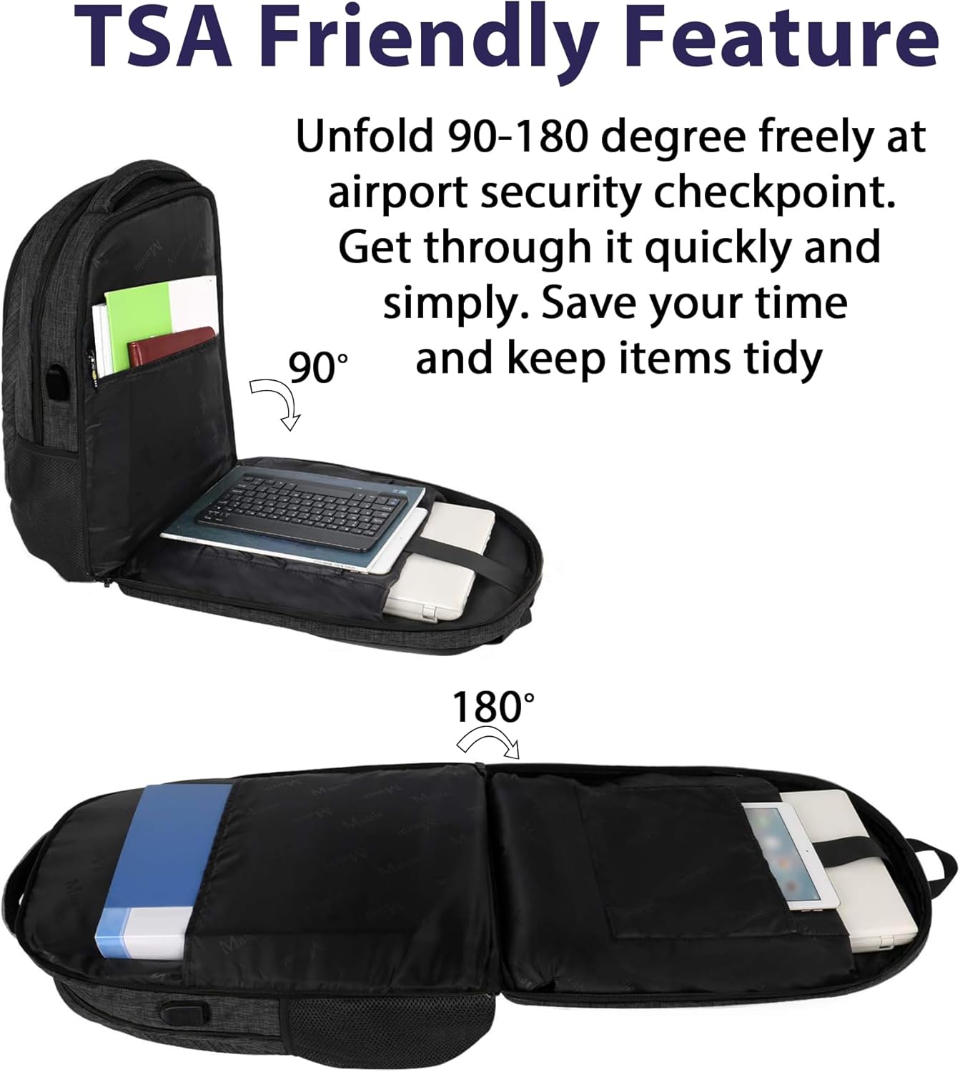 MATEIN 17 Inch Backpack for Men, Professional Work Office Laptop Backpack with USB Charging Port & Trolley Sleeve, Water Resistant Large College Daypack Travel Carry On, Black Grey