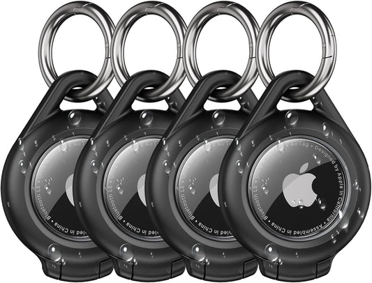 Waterproof Airtag Holder - 4 Pack Airtag Keychain Holder Compatible with Apple AirTags, Ultra Durable Anti-Scratches Protective Case with Keyring for Luggage, Backpack, Pet, Bag, Black