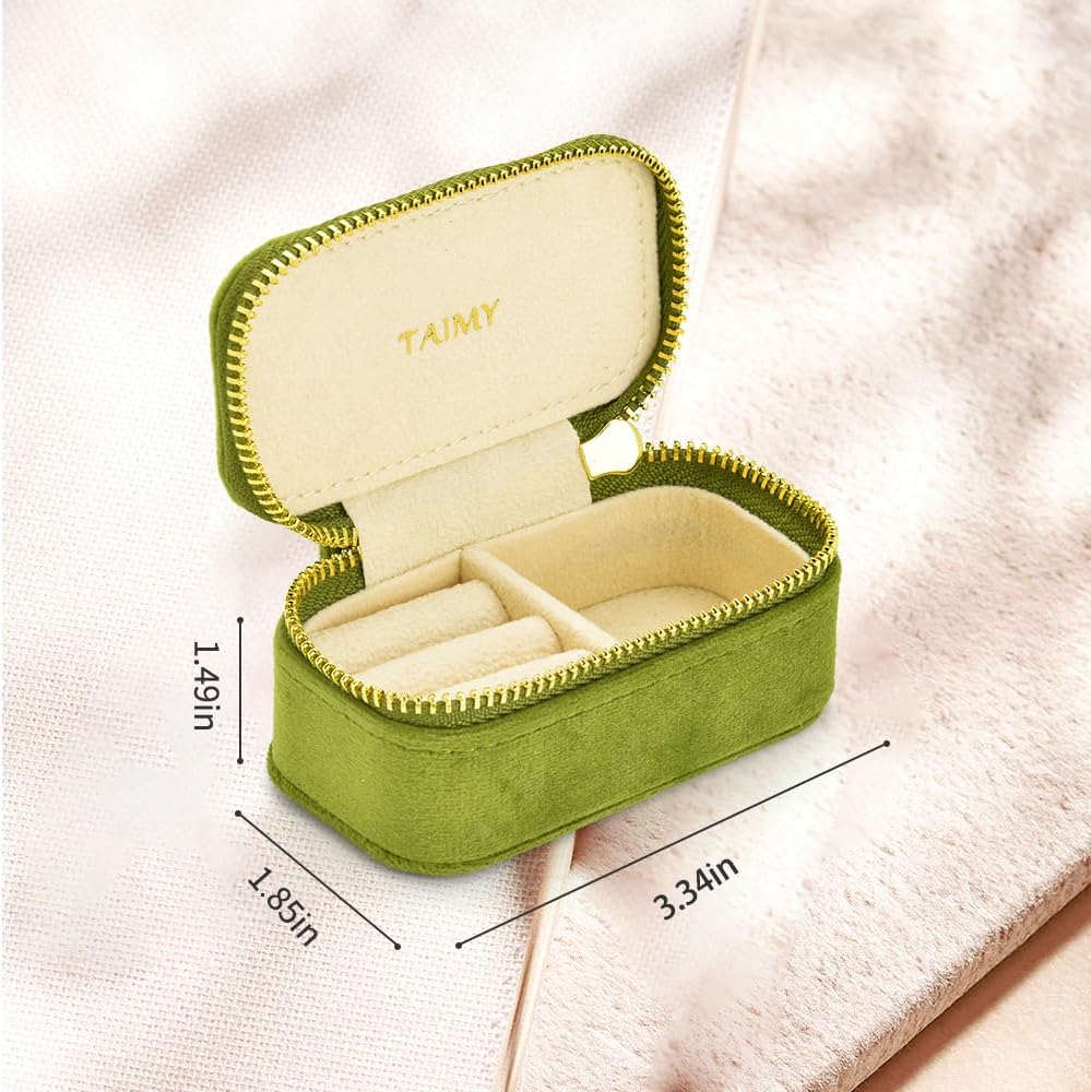 Small Travel Jewelry Case, Mini Tiny Plush Velvet Jewelry Box for Women and Girls, Pocket Size Jewelry holder organizer for Rings Earrings and Small Items(Lime Green)
