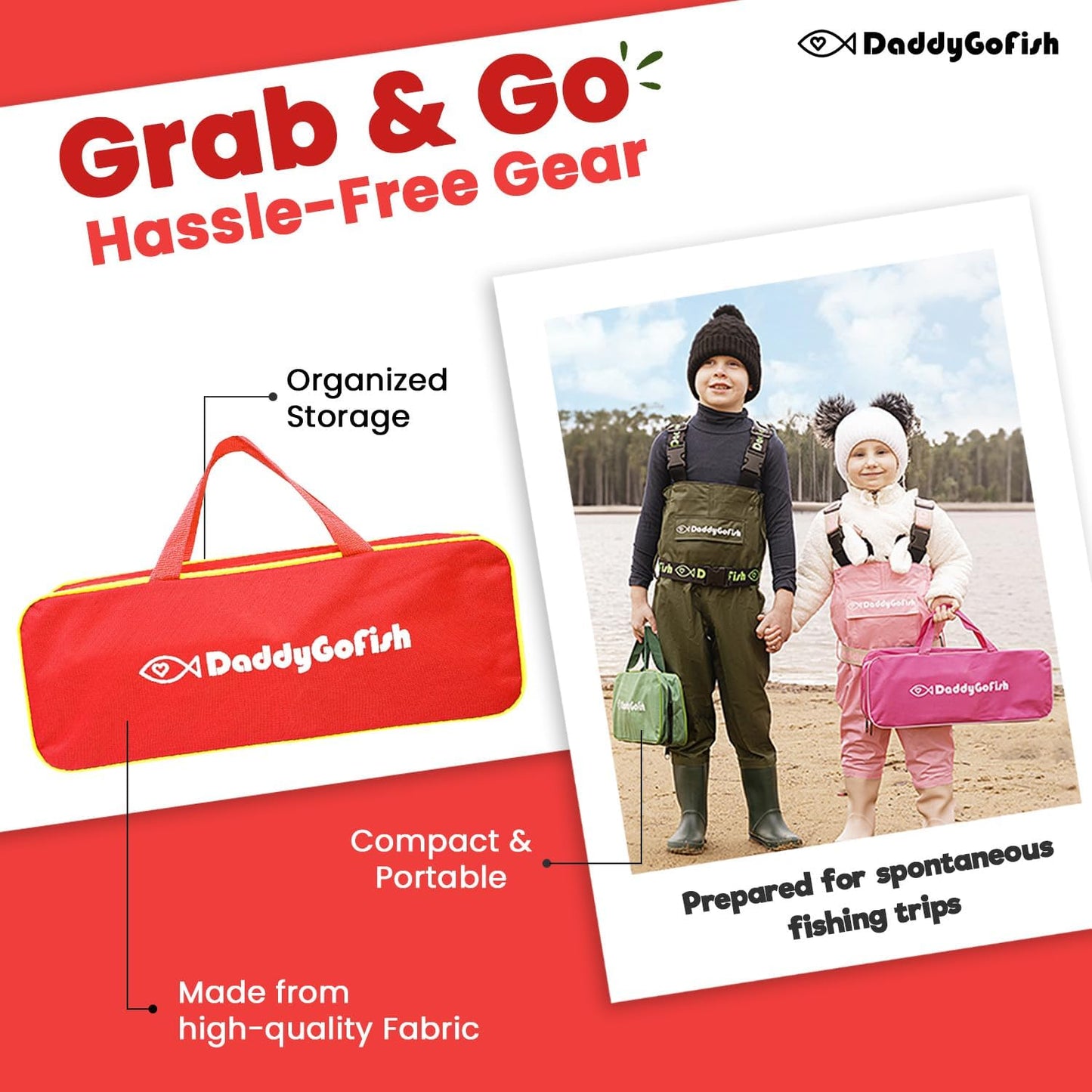 DaddyGoFish Kids Fishing Pole - Rod Reel Combo Tackle Box Starter Set - First Year Small Gear Kit for Boys Girls Toddler Youth Age Beginner Little Children