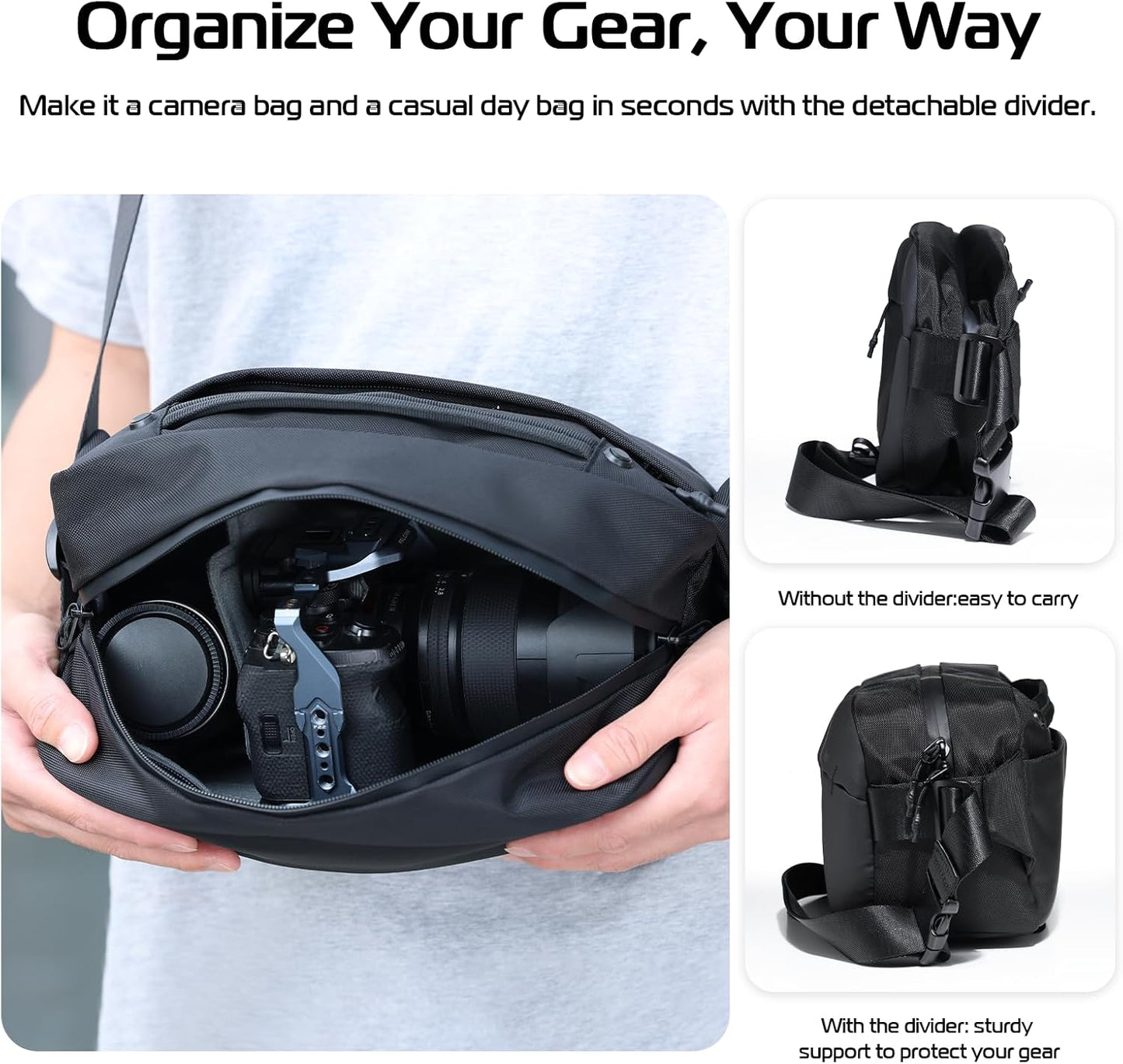 ULANZI Camera Sling Bag, Water-Resistant Camera Case with Tripod Holder, DSLR/SLR/Mirrorless Camera Bags Crossbody for photographers - Black