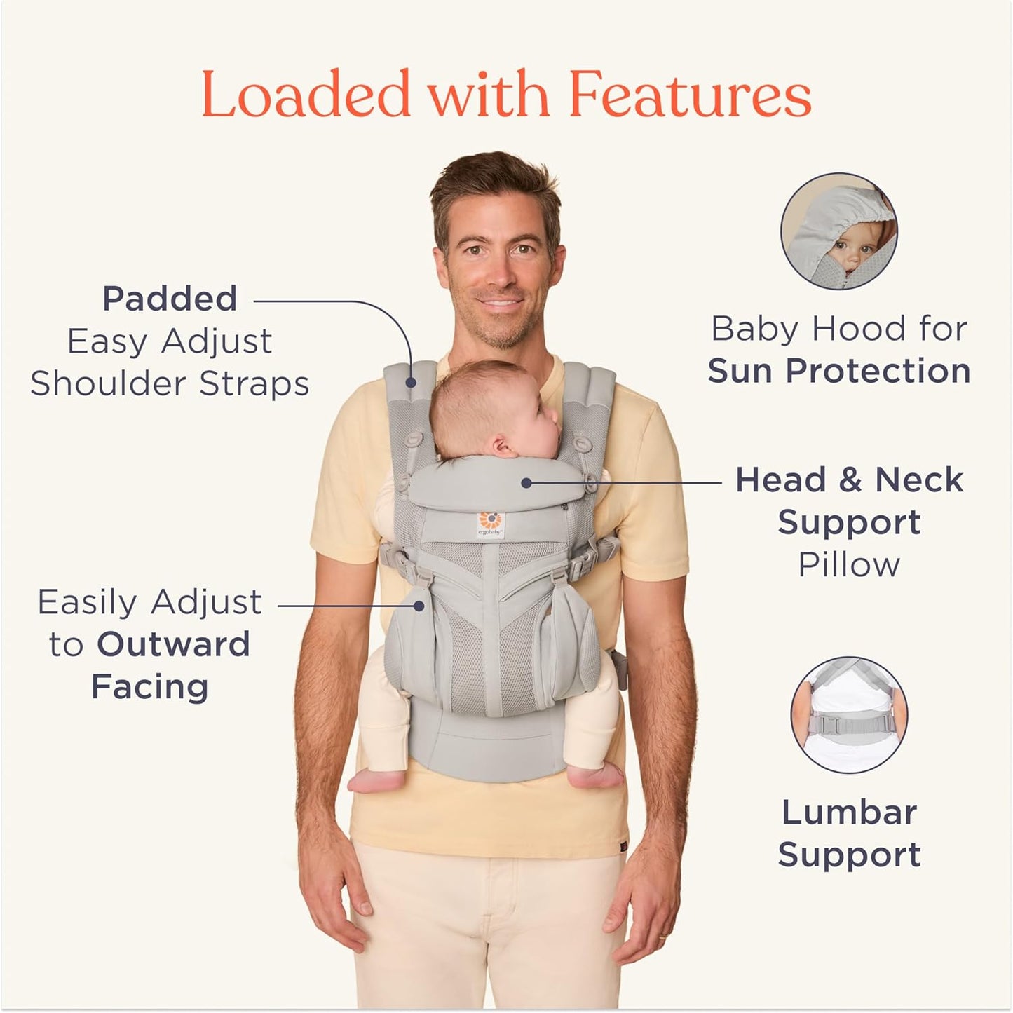 Ergobaby Omni Classic Baby Carrier Newborn to Toddler - Breathable Baby Carriers for Summer - All-Position Carrier with Lumbar Support (7-45 Pounds), Mesh, Onyx Black