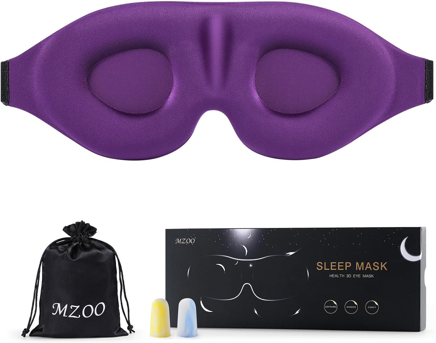 MZOO Sleep Eye Mask for Side Sleeper Men Women, Zero Eye Pressure 3D Sleeping Mask, Light Blocking Patented Design Night Blindfold, Soft Eye Shade Cover for Travel, Purple