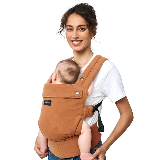Momcozy Baby Carrier with Natural Cotton Linen, Built to Last, Ergonomic Design, 7-44lbs for Infant and Toddler, Lightweight and Comfortable, Hands-Free for Moms&Dads, Sepia