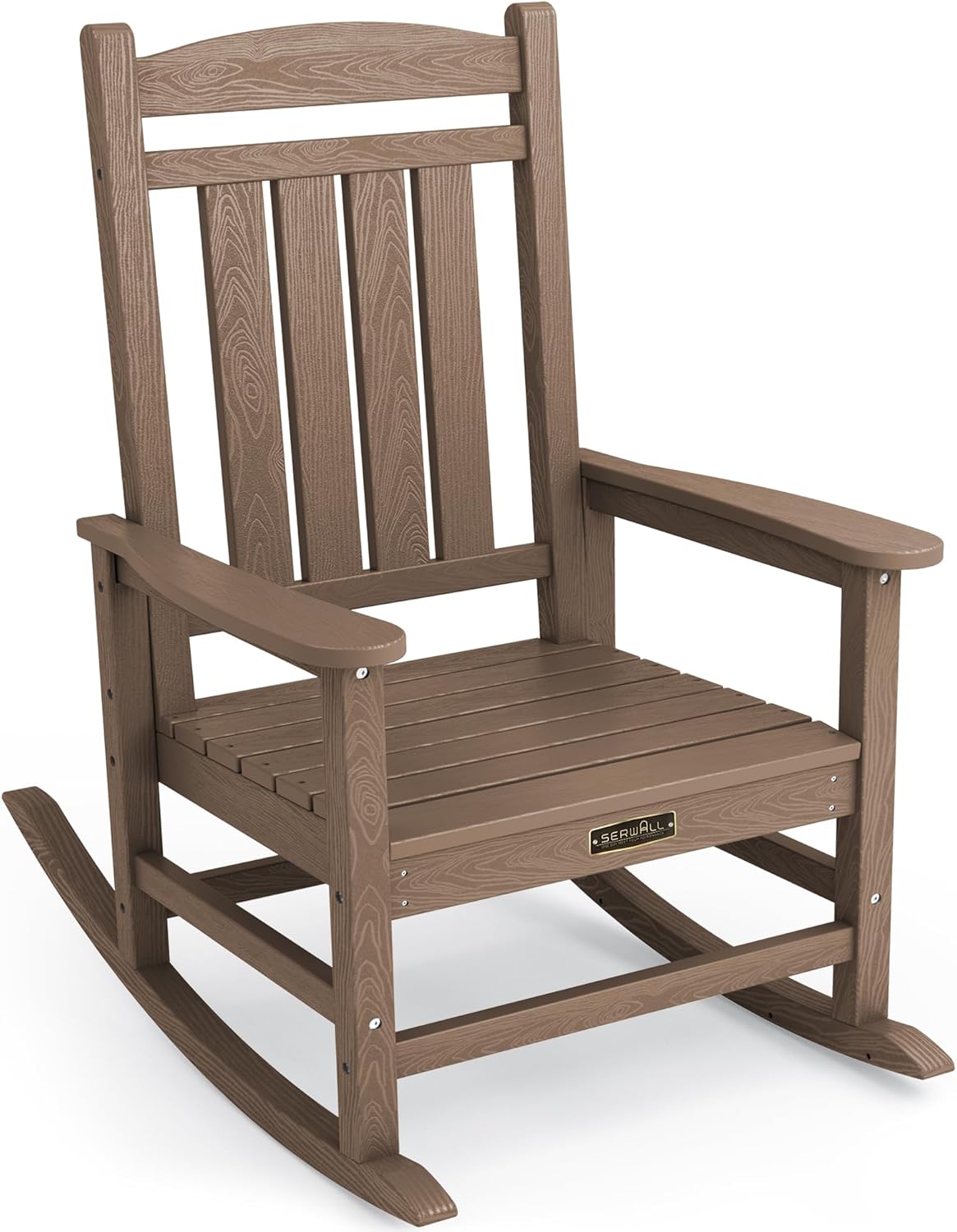 SERWALL Outdoor Rocking Chair, HDPE Patio Rocking Chair All-Weather Porch Rocker for Balcony, Yard, Brown