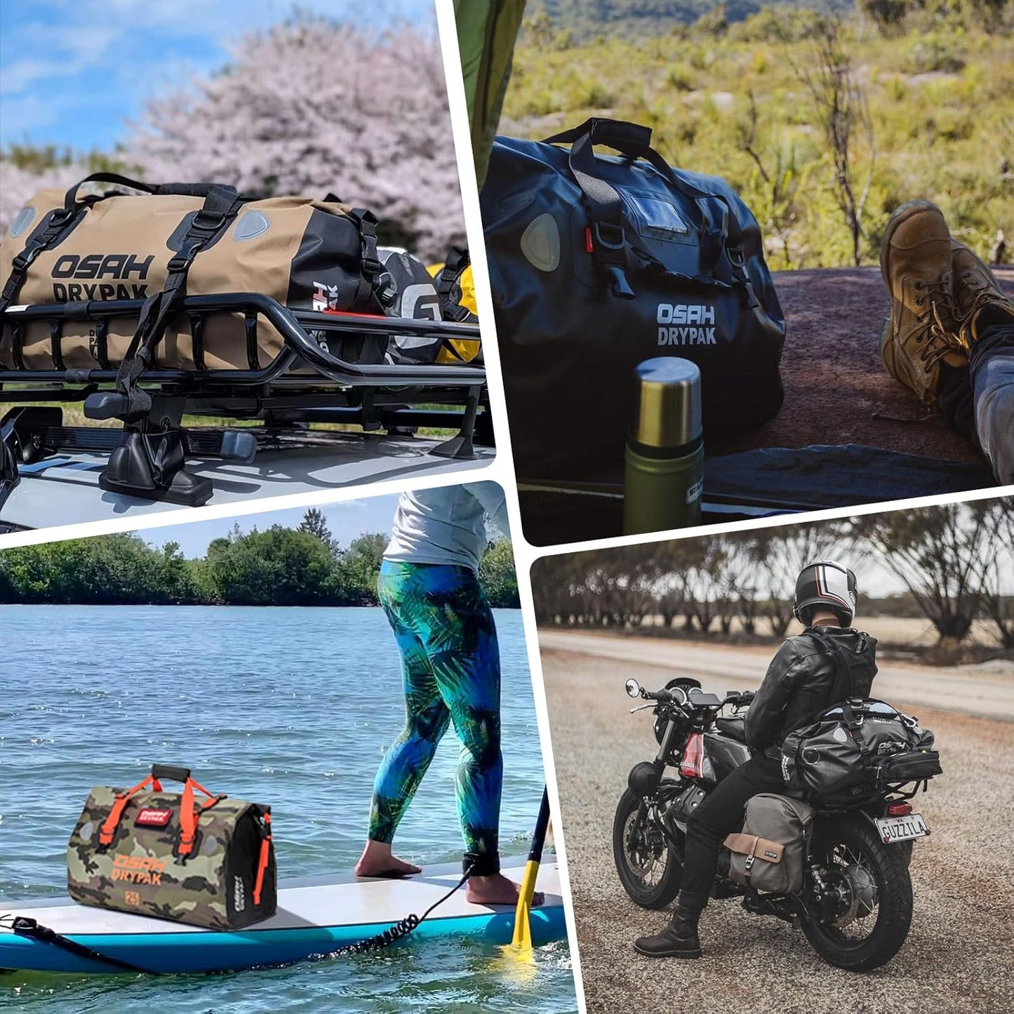 Waterproof Duffel& Luggage Bag - Motorcycle Dry Bag Tail Saddle Bags with Roll Top Closure,Large Storage Space,for Camping, Kayaking, Fishing & Traveling(Sky, 40L)