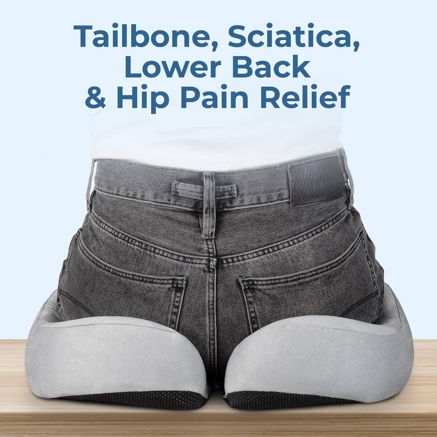 5 STARS UNITED Seat Cushion for Tailbone Pain Relief – Large Memory Foam Cushion for Coccyx, Hip, Sciatica & Post-Surgery Recovery – Wheelchair, Car, Desk, Gaming & Office Chairs, Light Gray