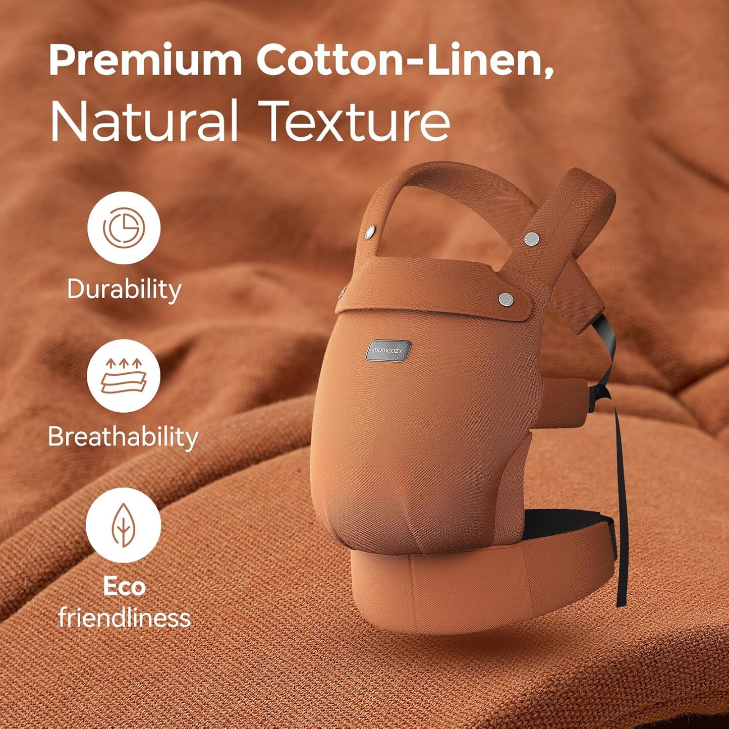 Momcozy Baby Carrier with Natural Cotton Linen, Built to Last, Ergonomic Design, 7-44lbs for Infant and Toddler, Lightweight and Comfortable, Hands-Free for Moms&Dads, Sepia