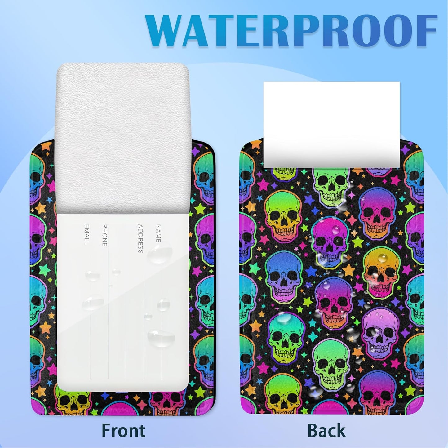 Neon Bright Human Skulls 2 PCS Luggage Tags, Privacy Cover ID Label with Stainless Steel Loop and Address Card for Travel Bag Suitcase