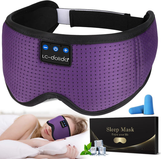 LC-dolida Sleep Headphones, Silk Sleep Mask Bluetooth Wireless Music Eye Mask, Sleeping Headphones for Side Sleepers Sleep Mask with Bluetooth Headphones Ultra-Thin Stereo Speaker Perfect for Sleeping