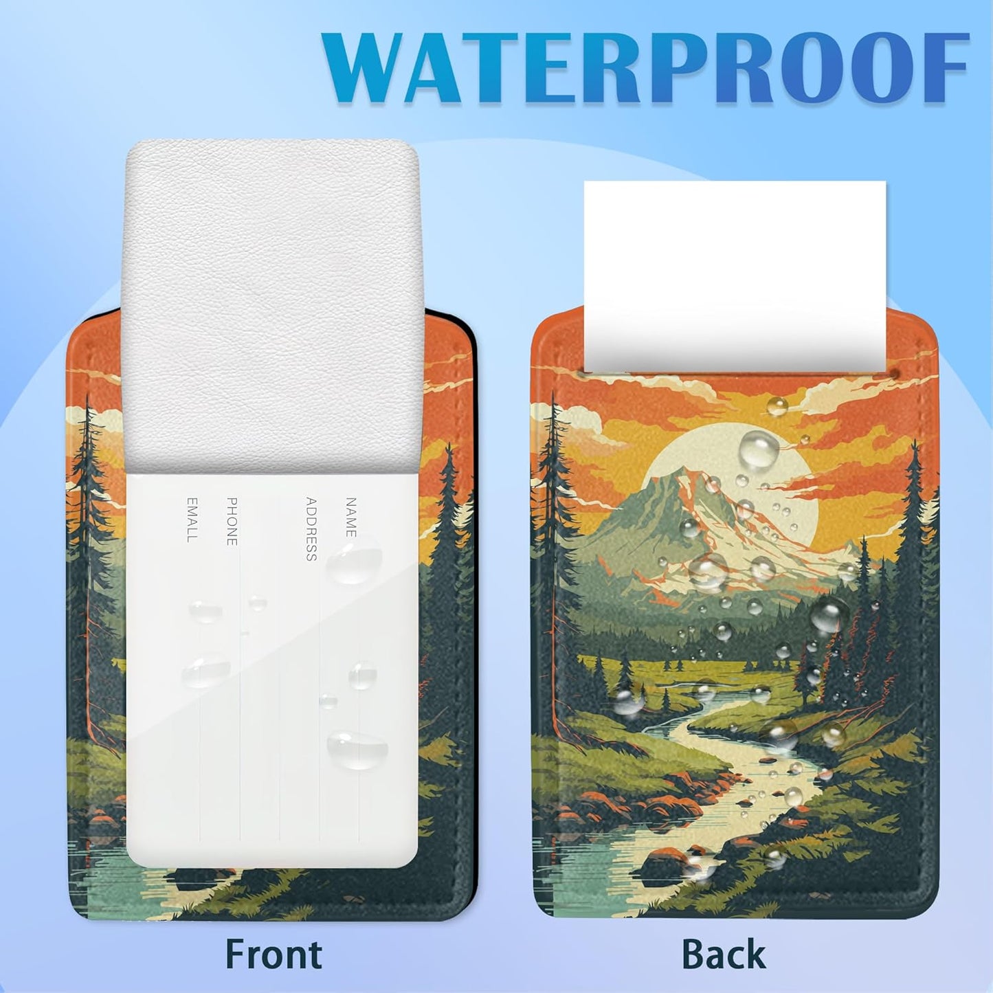 Vintage Mountain 2 Pack Luggage Tag for Suitcase, Cute Unique Leather Bag Tags Identifiers Privacy Cover ID Label with Durable Steel Loop for Women Men Kids Girls Travel