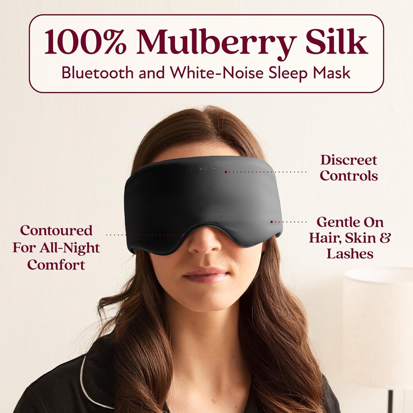 SilkSound 100% Mulberry Silk Bluetooth Sleep Mask for Side Sleepers, Sleeping Eyemask with Bluetooth Headphones, Eye Mask Headphones, Sleep Headphones for Side Sleepers, White Noise Head Phones
